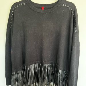 5|48 Black Leather Fringe Sweater